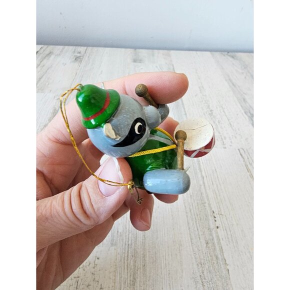 Vintage dakin wooden raccoon band drums ornament Xmas tree - Picture 6 of 8